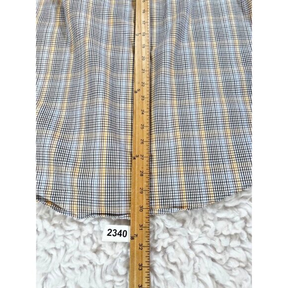 Tasso Elba Mens Shirts Lg 16-16.5 Blue Brown Button Up Plaid Contrast Cuff - Picture 6 of 8